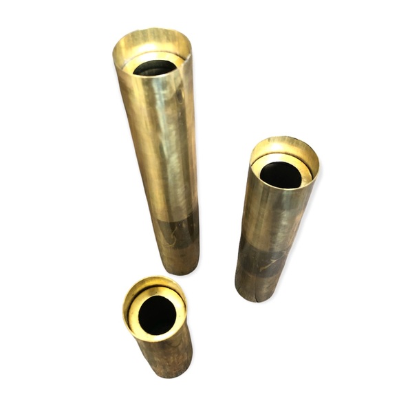 Set Of 3 Vintage MCM Brass Graduated Column Cylinder Candle Holders  Holiday - Picture 2 of 3